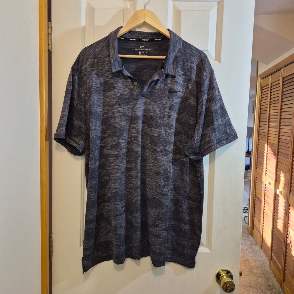 Nike Golf Zonal Cooling Polo Shirt Mens XXL Black Grey Camo Short Sleeve 891845